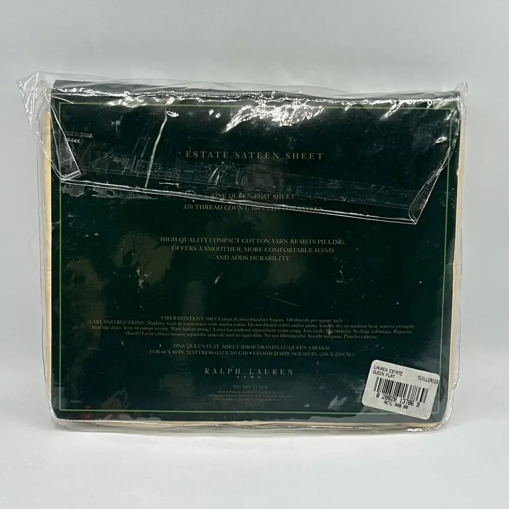 Ralph Lauren Estate Sateen Flat Sheet Queen Tuilleries Yellow NIP 370 TC